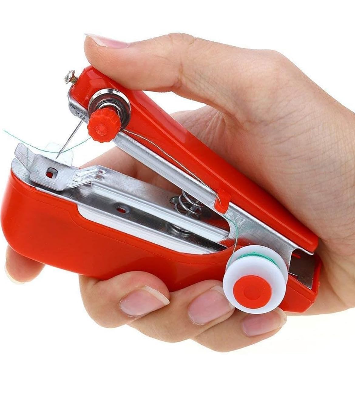 Portable Mini Manual Stapler Style Hand Sewing Machine Craft Clothes Stitch Handheld Cordless Travel Use (Multi Color)