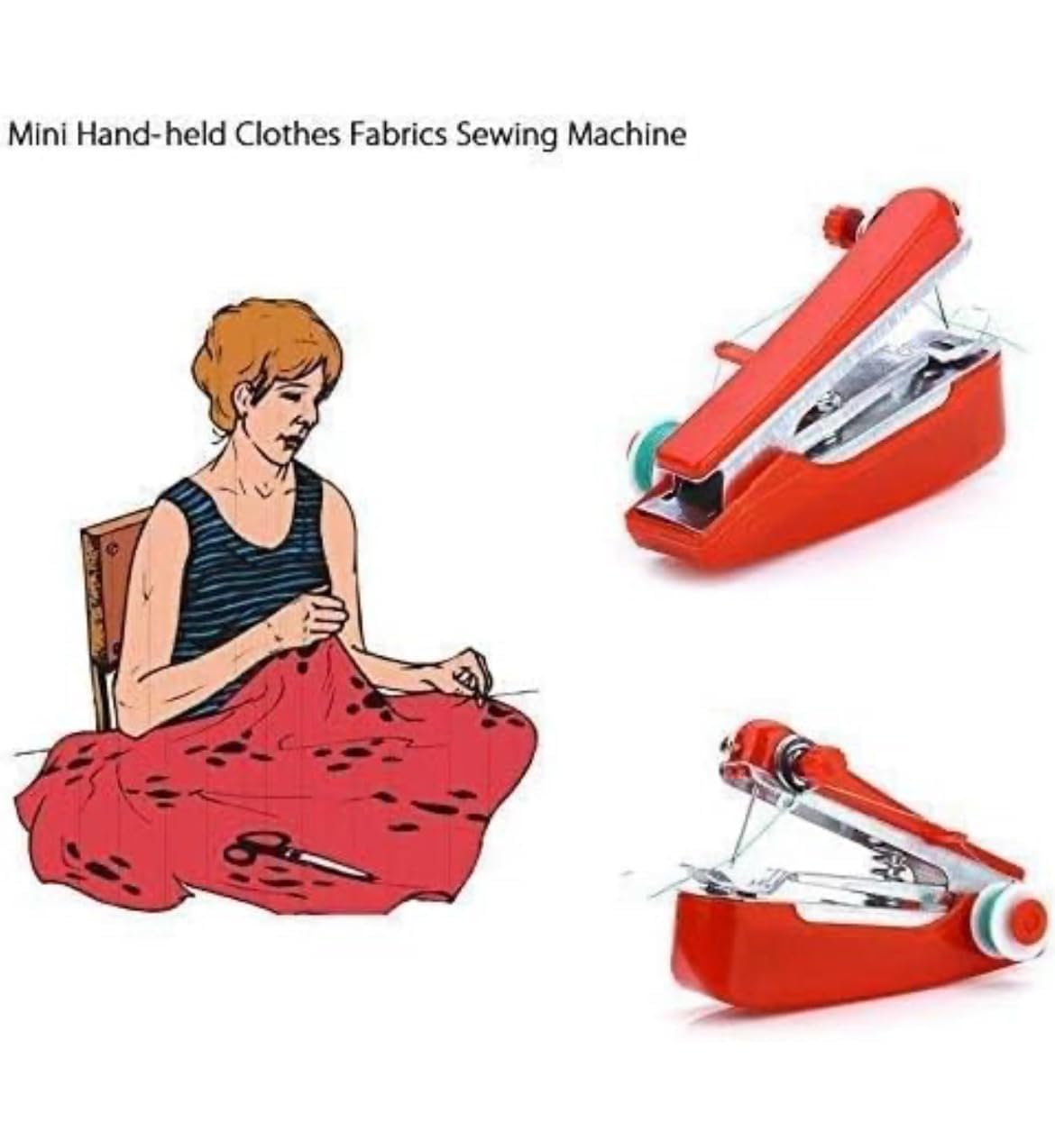 Portable Mini Manual Stapler Style Hand Sewing Machine Craft Clothes Stitch Handheld Cordless Travel Use (Multi Color)