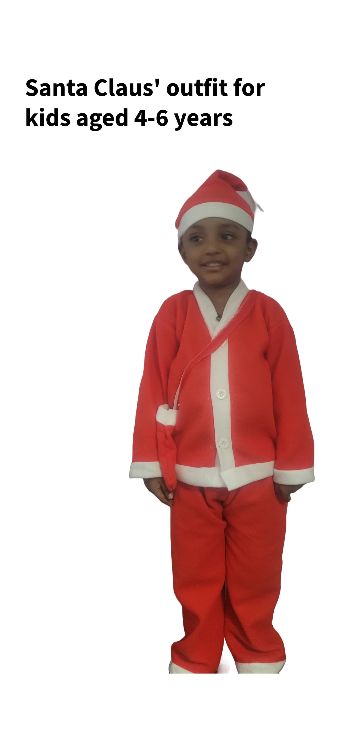 Kids Santa Claus Costume Dress, 4-6 Years, Shirt, Pant, Cap, Bag